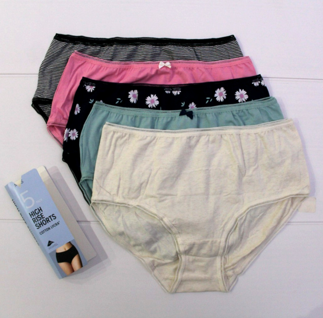 Ex M & S Ladies 5 Pack Cotton Lycra Midis High Rise Shorts Briefs ~Size 10 to 18
