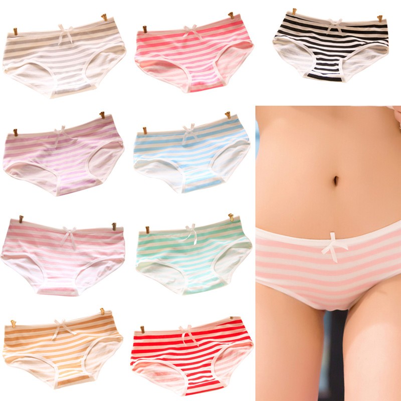 Lovely Cute Underwear Stripes Bow Cotton Briefs Panties Hipster Underpants B-SE