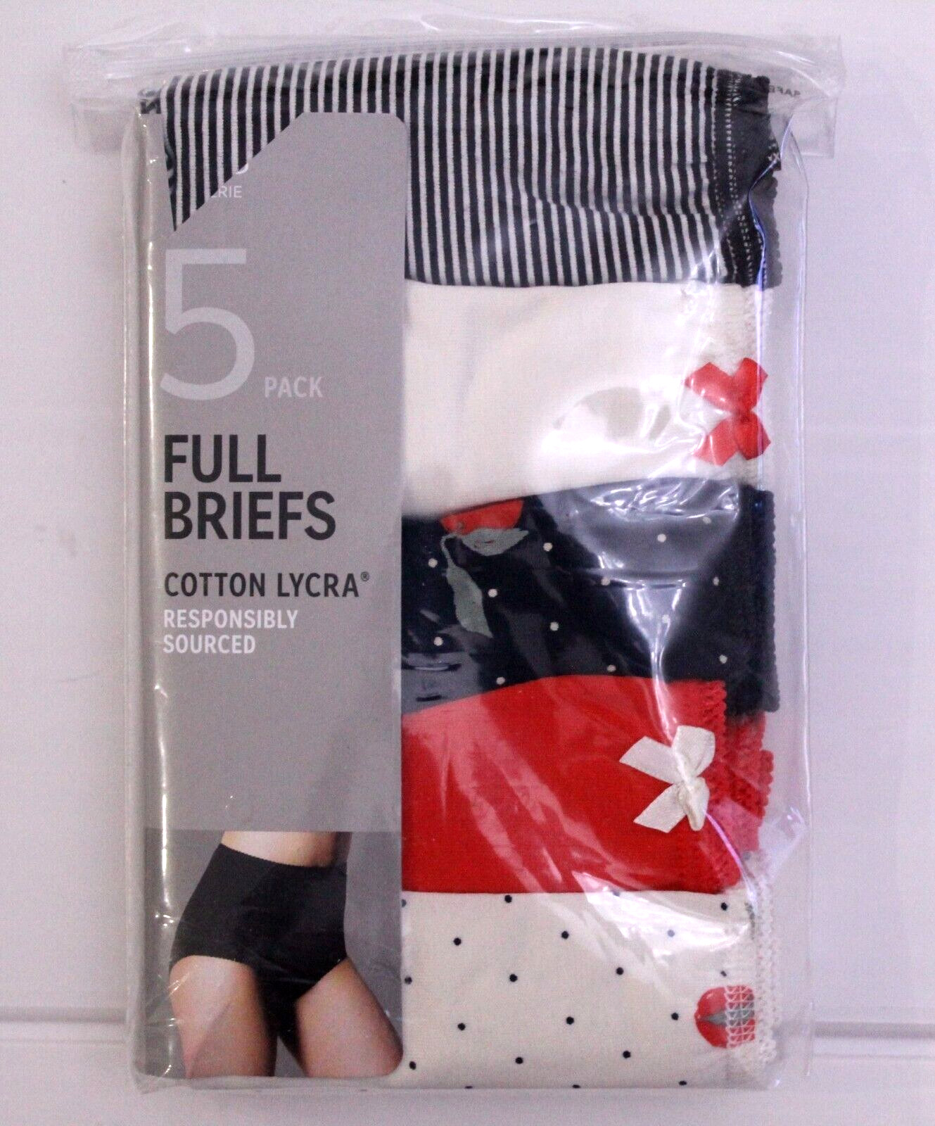 Ex M & S Ladies 5 Pack Cotton Lycra Full Briefs Knickers Underwear Size 10 to 24