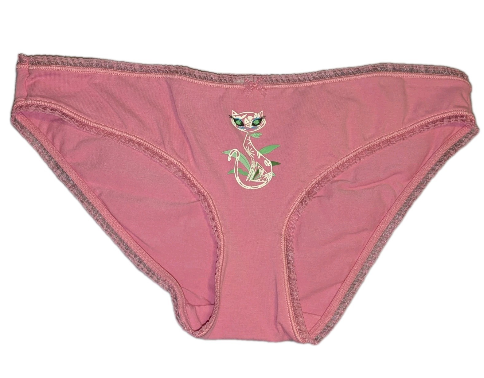 French Kitty Panties Sz L Pink Low Bikini w/French Kitty