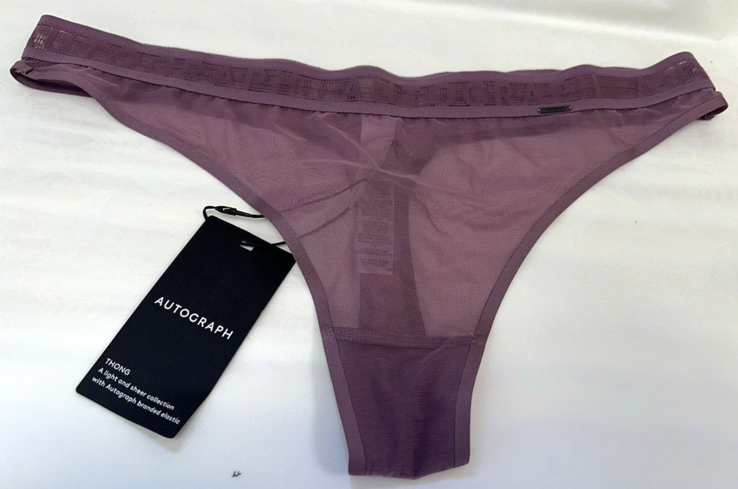 NEW! M&S Autograph Marks & Spencer UK14 mauve sheer thong with branded elastics