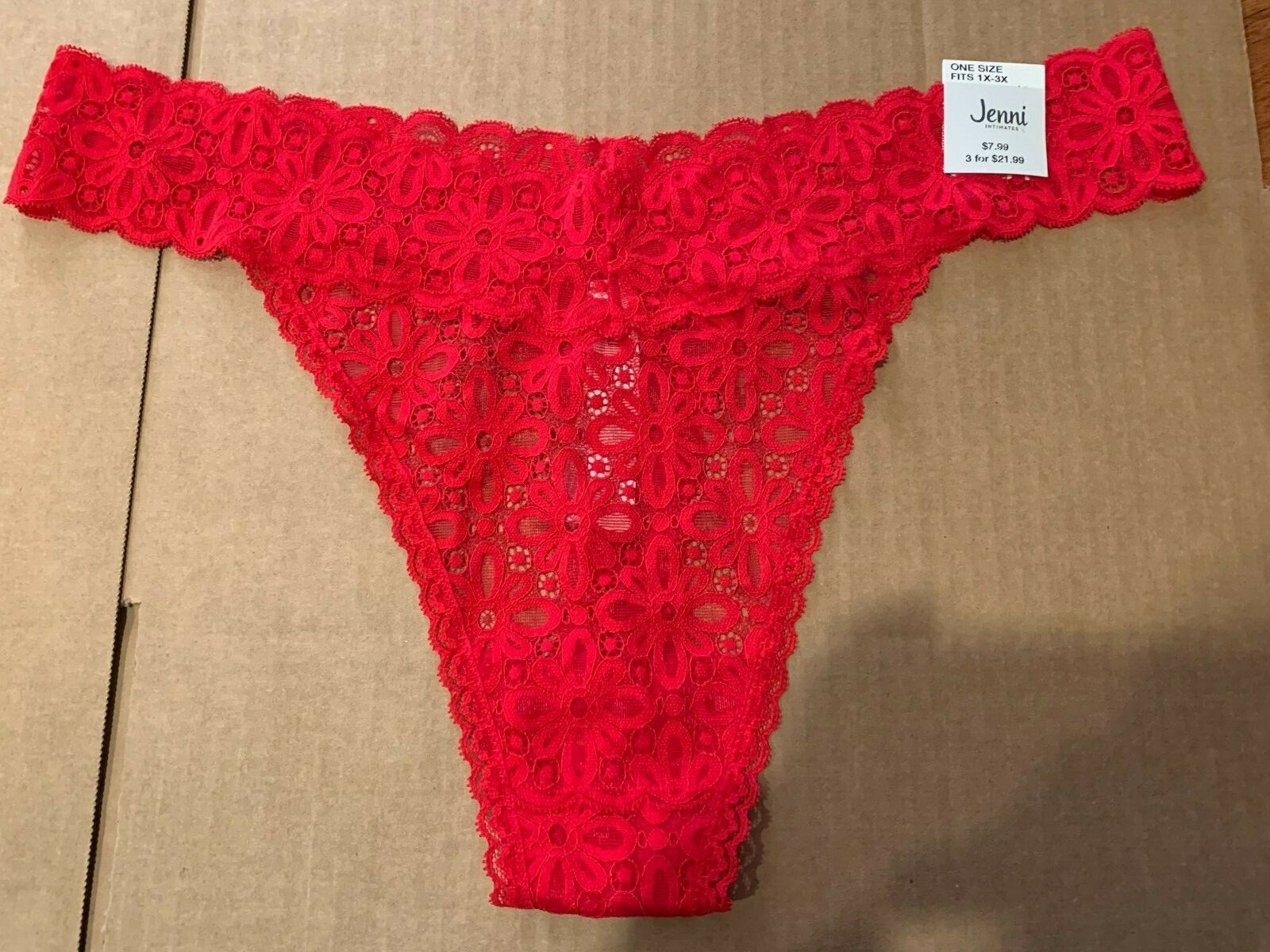 Jenni Womens All Over One Size Lace Thong Underwear OS Fits S-XXL, OS Fits 1X-3X