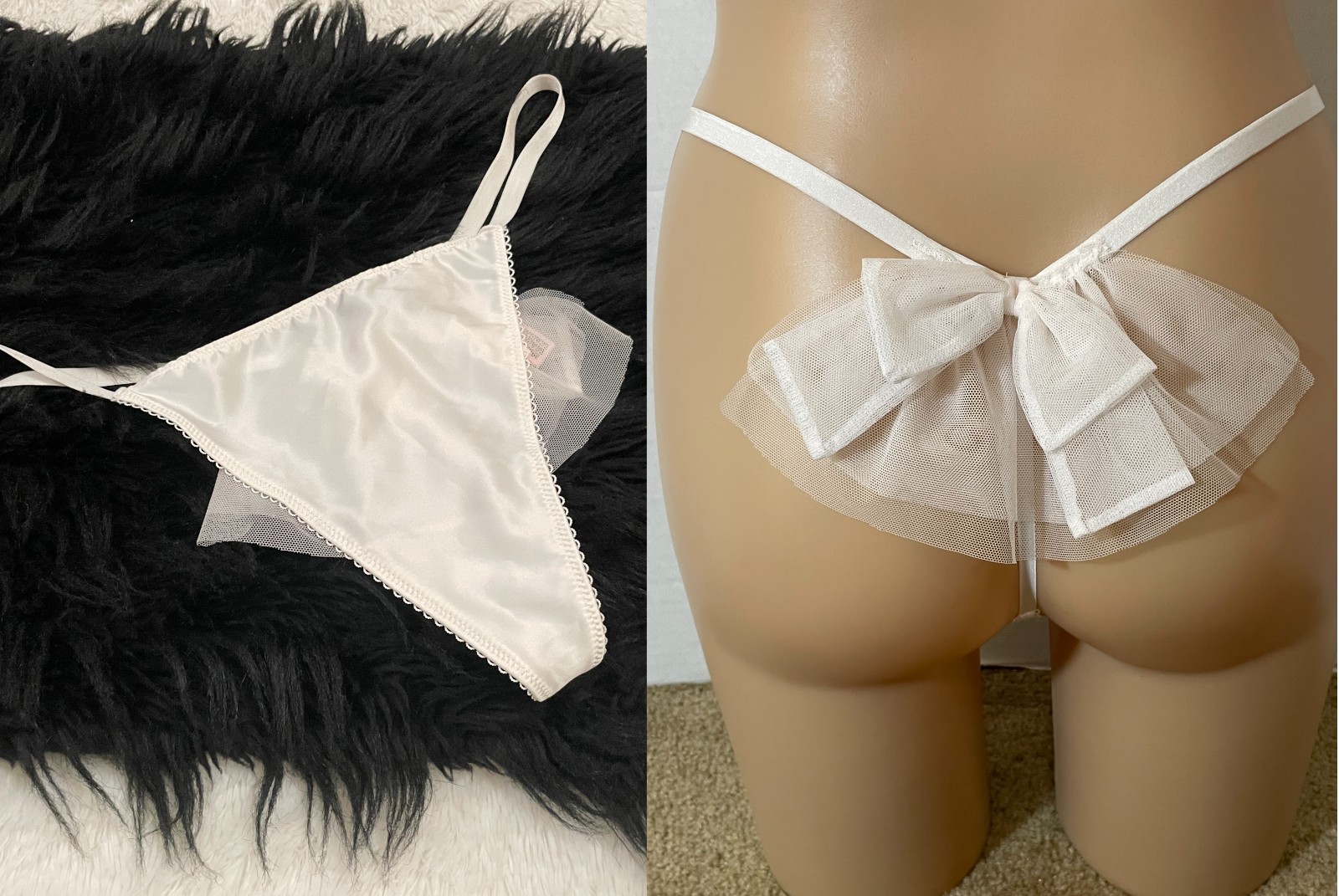 L Victoria’s Secret TEASE Satin V-String Panty Bow Bridal Veil Tulle 2024
