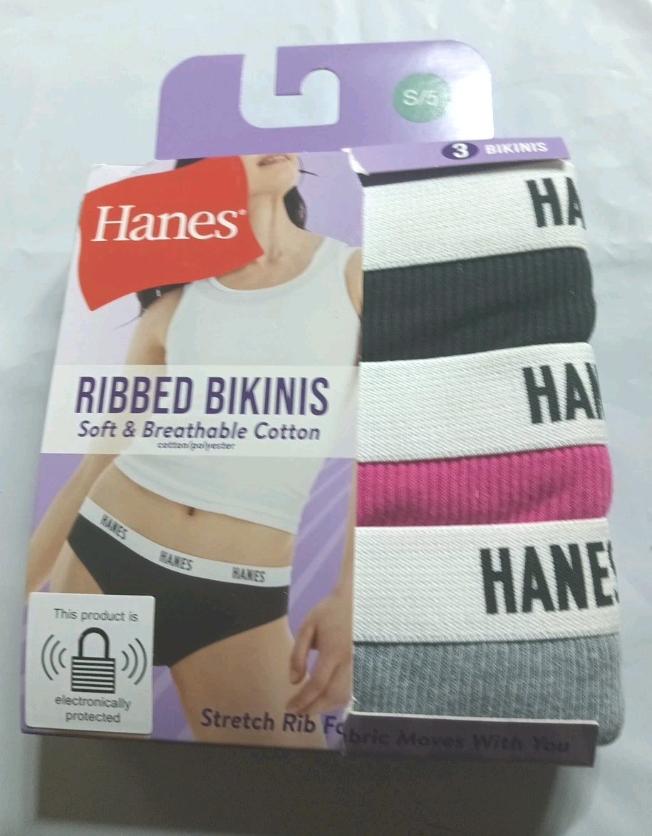 Hanes Women’s Ribbed Bikinis S/5 36″-37″ 3 Pack Tagless Soft and Breathable New