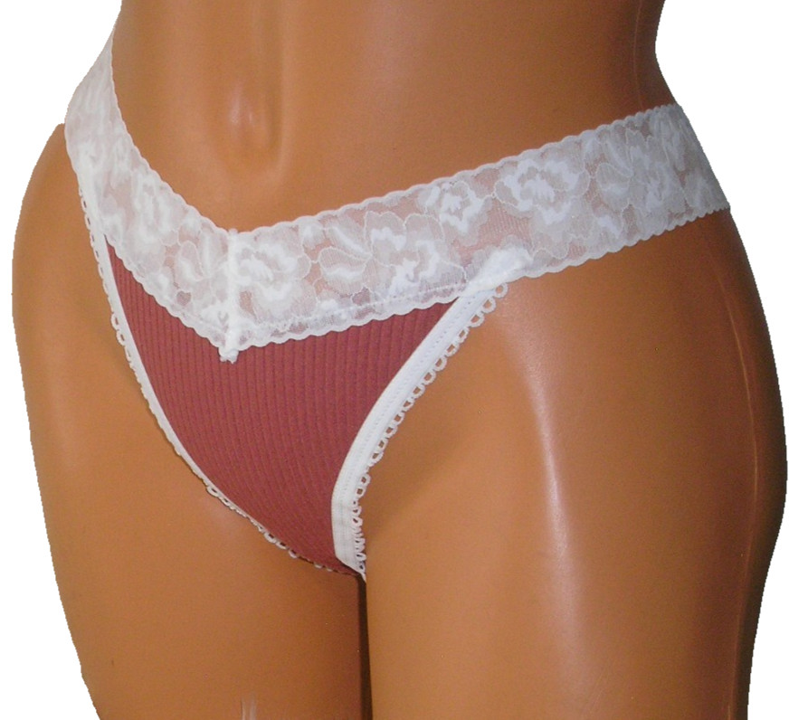 Panties Lingerie Brown Ribbed Lace Trim Thong, XL Adult Gift