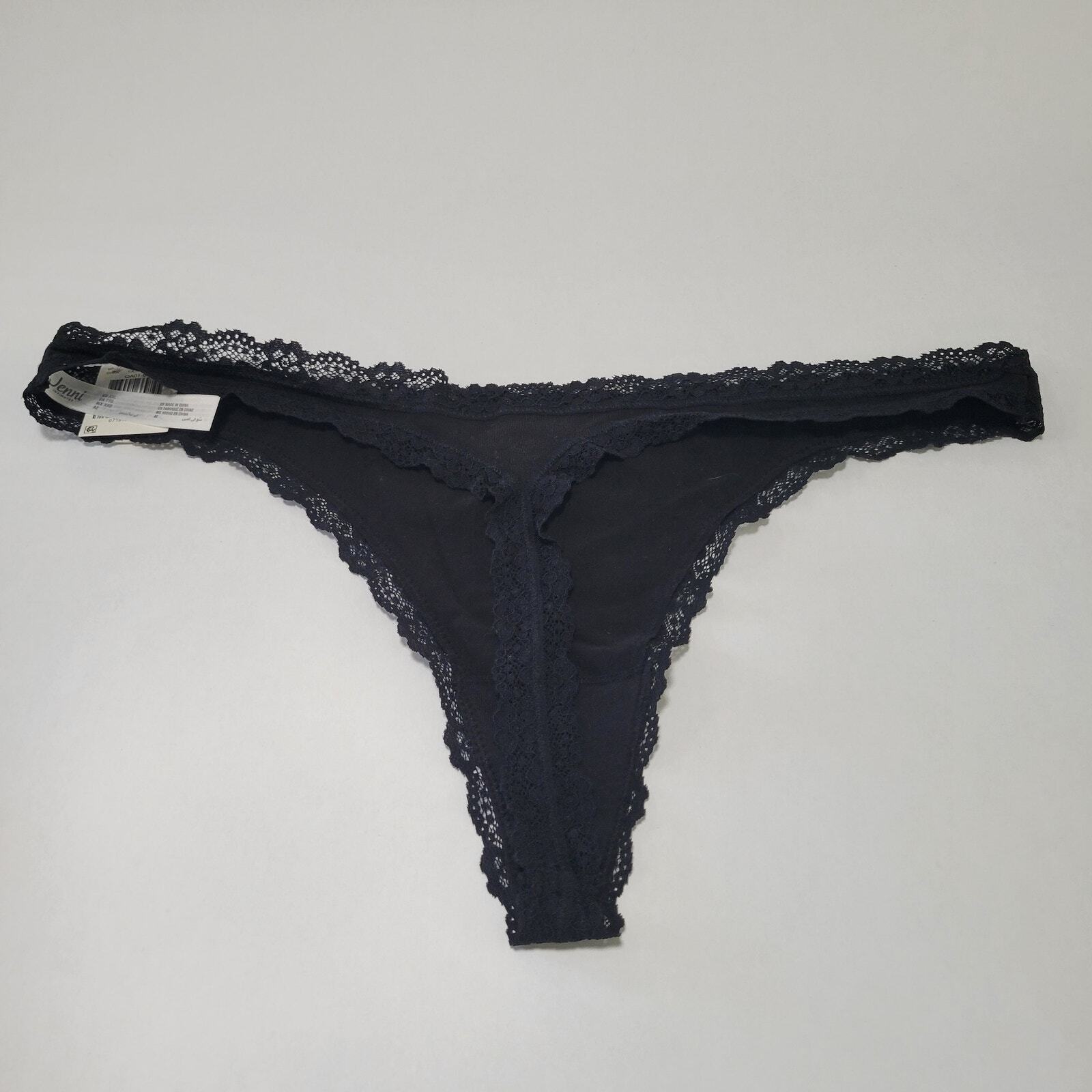 Jenni Women’s Lace-Trim Thong Underwear Panties Classic Black NWT Plus Size XXL