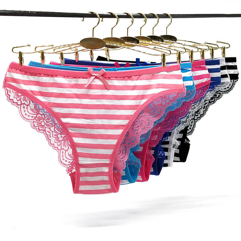 Cotton Lace Striped Knickers Briefs Bikini Brazilian Panties Gusset High Leg S