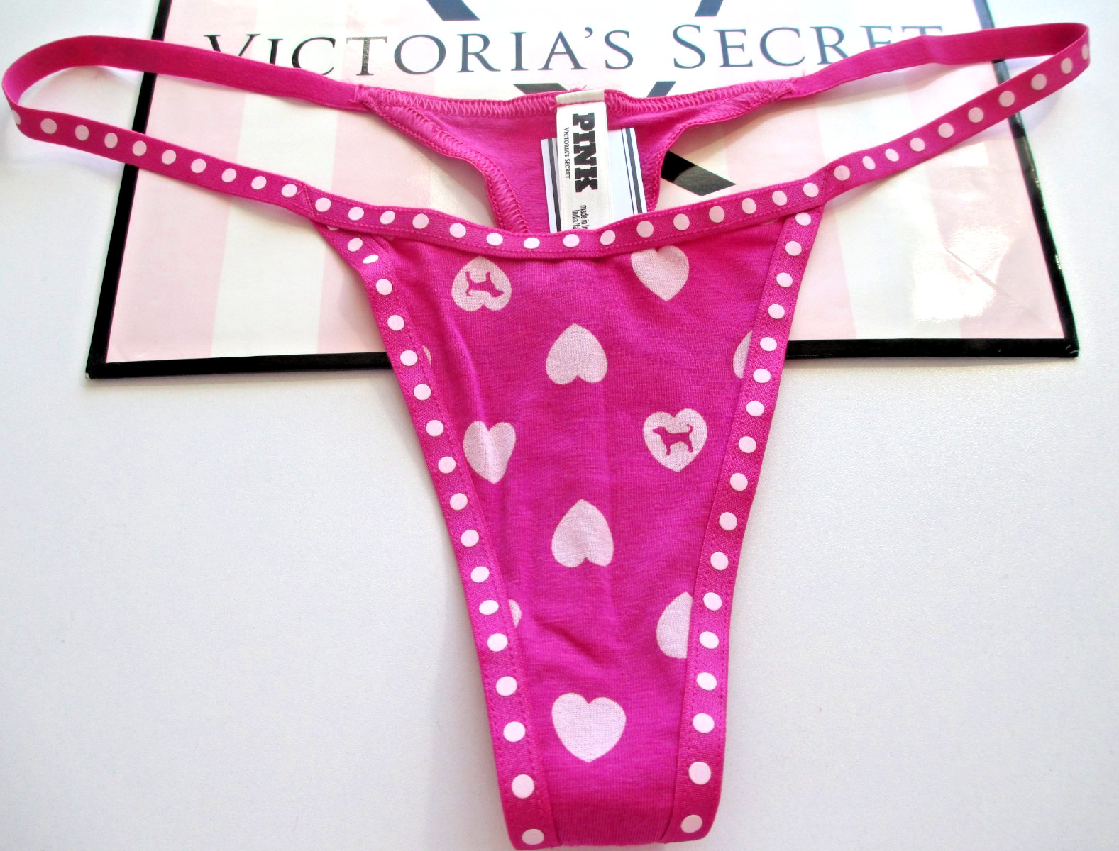 VICTORIA’S SECRET PINK Cotton High Leg Micro Thong Panty S M L XL Pink Polka Dot