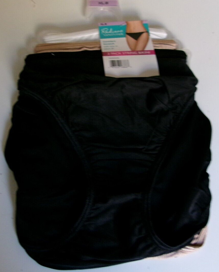 3 Radiant Vanity Fair String Bikini Style WHI/BGE/BL Size 8 Black beige white