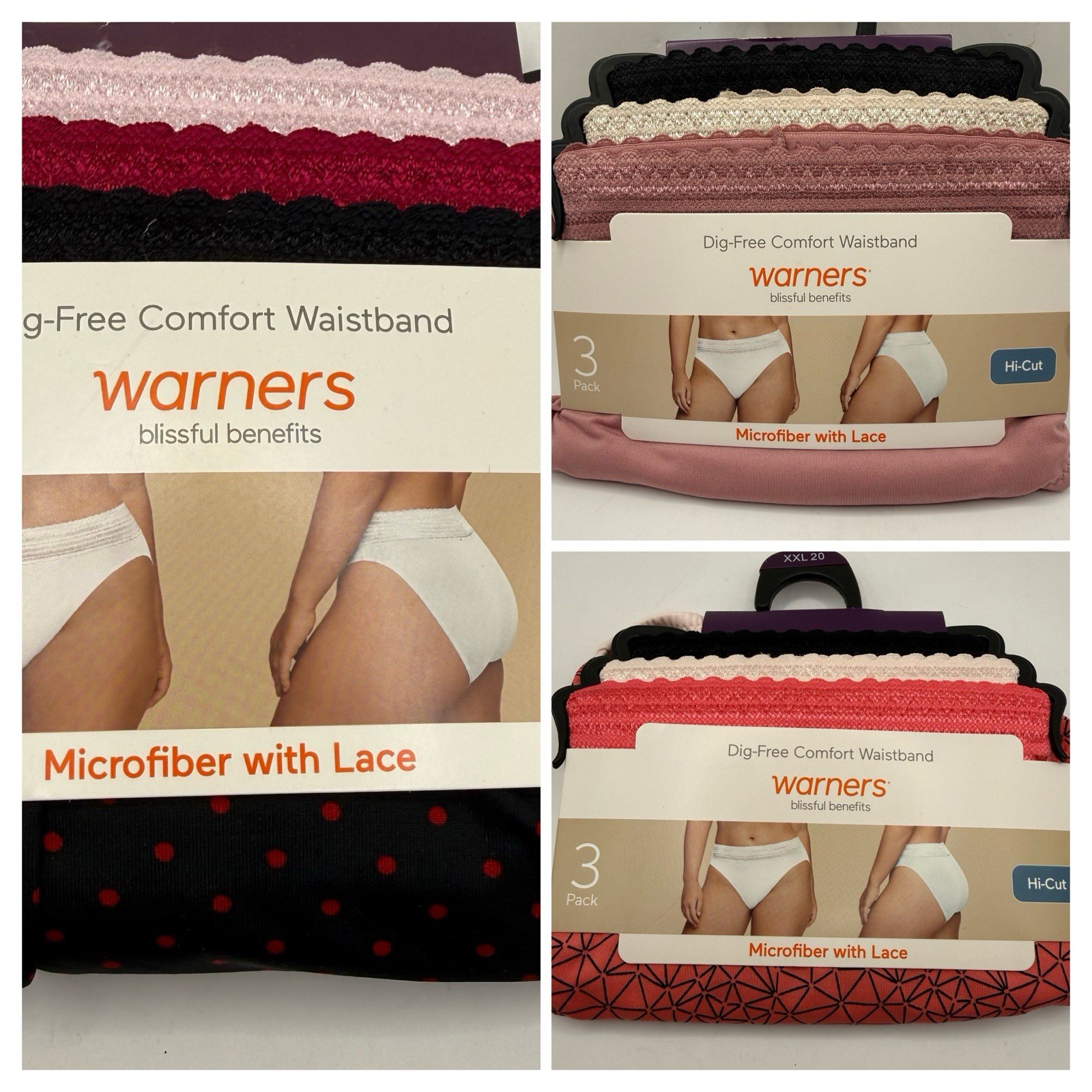 Warner’s Blissful Benefits Microfiber Lace Hi-Cut Panties 3-Pack 2XL Or 3XL NWT