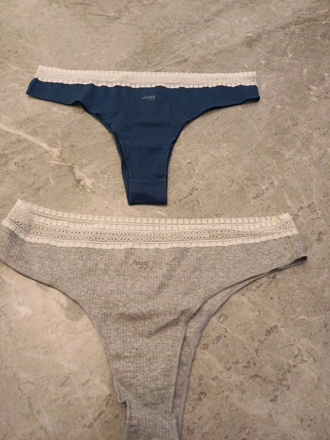 SLOGGI 2pk GO Ribbed Brazillian Knickers Size L GREY BLUE