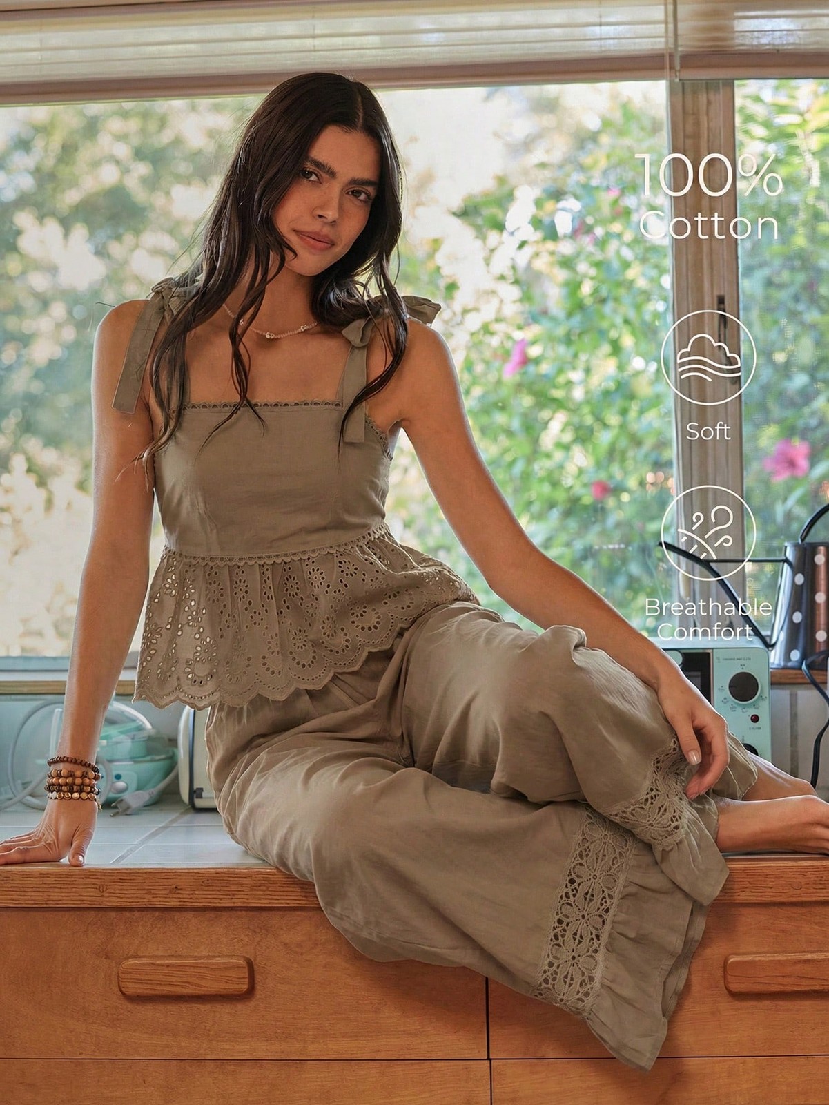 Lullawish Bohemian Style Spaghetti Straps Cotton Woven Pyjama Set for Cheap24