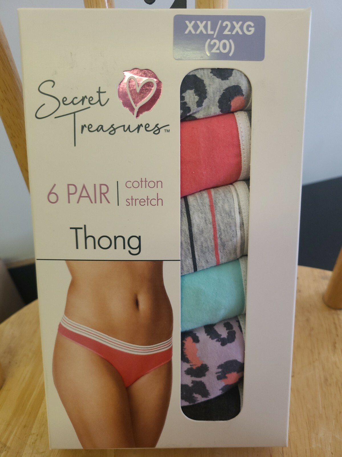 NIP ~ Secret Treasures String Thong 6 Pairs Cotton Stretch Sz XXL 20 multiprint