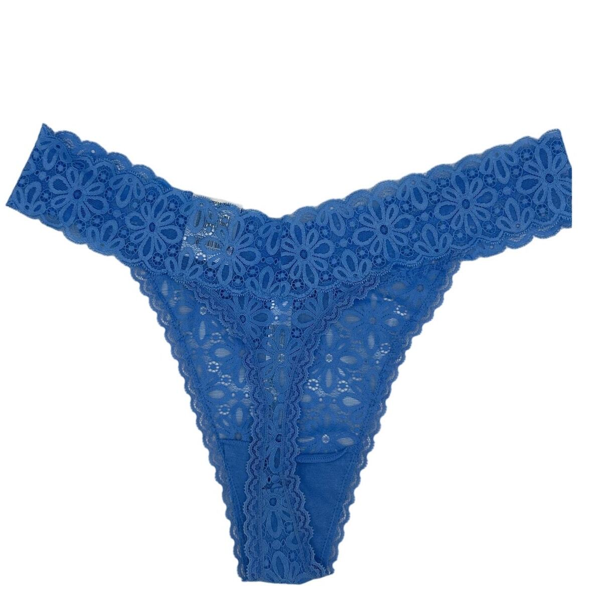 Jenni Plus Women’s Lace Thong Underwear, Blue, O/S 1X-3X