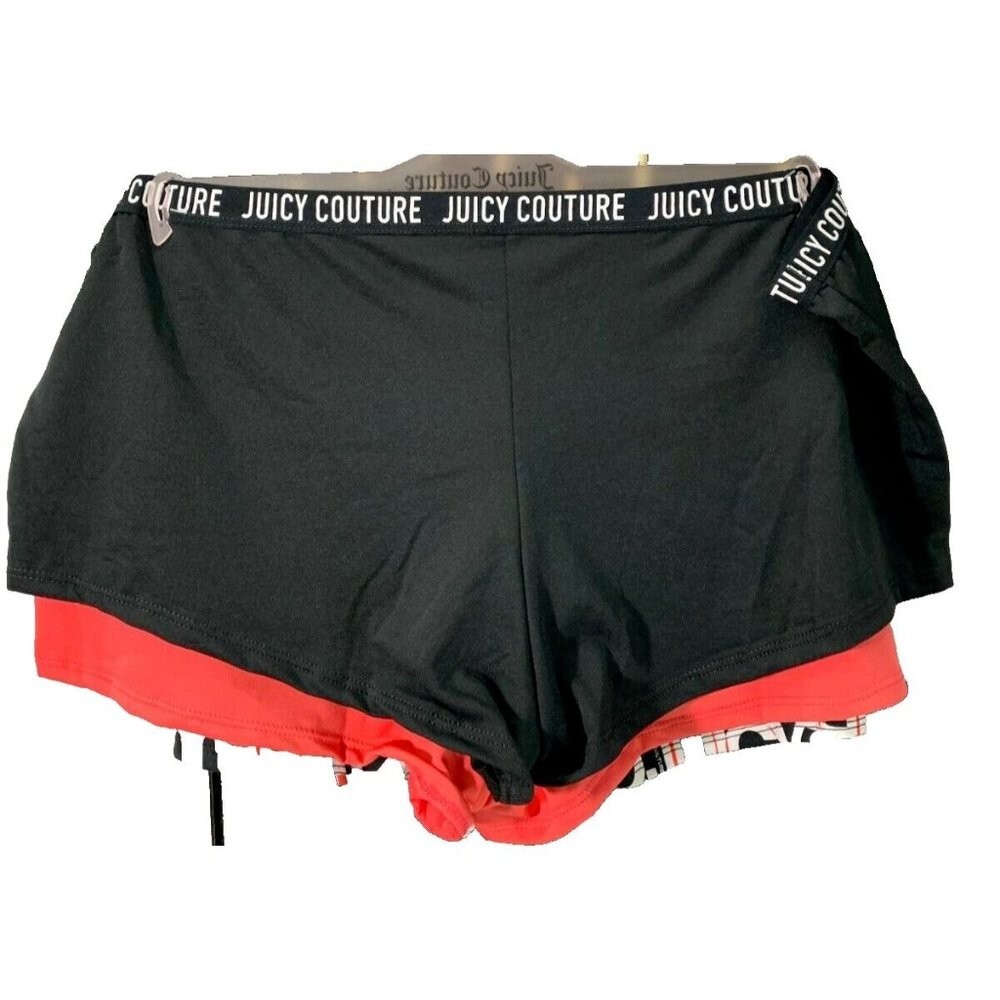 Juicy Couture +2X Logo Print-Coral- Black Elastic Waistband Cheeky Panties-3-Pk