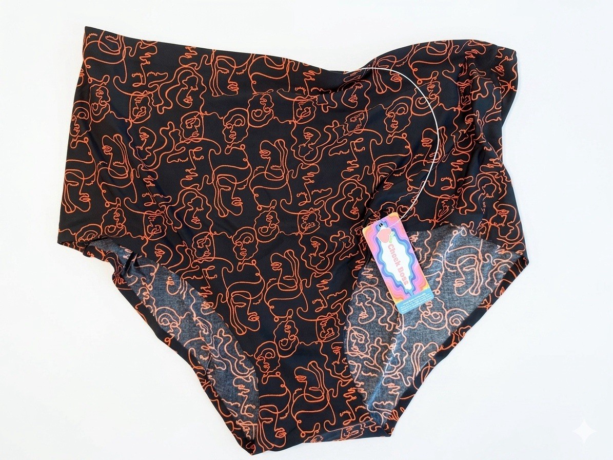 Cheek Boss High Waisted Underwear 3XL Black Orange Line Art Stretchy Panties