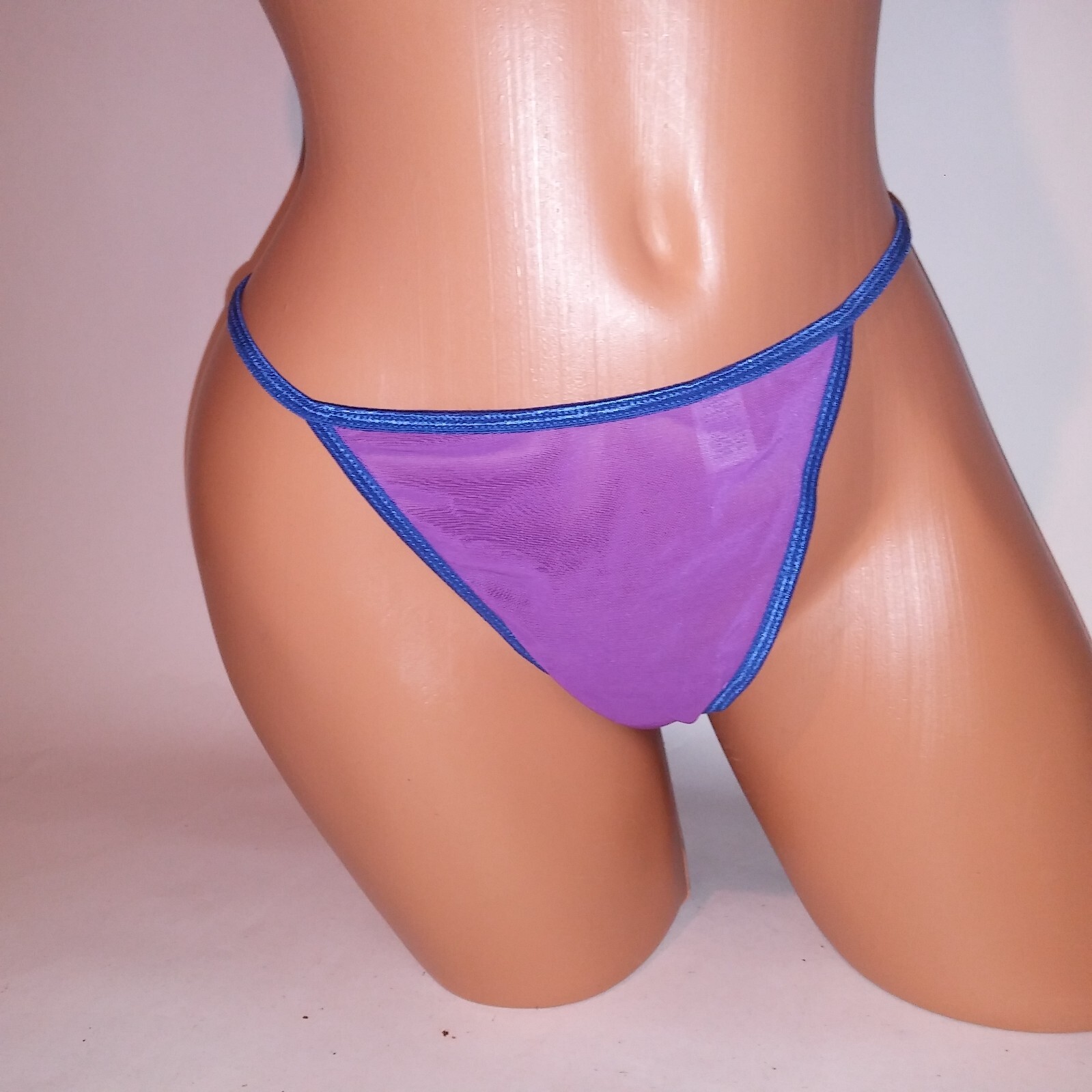 Passion Forever Panty Thong Purple Blue Solid Sheer V String New Without Tags *