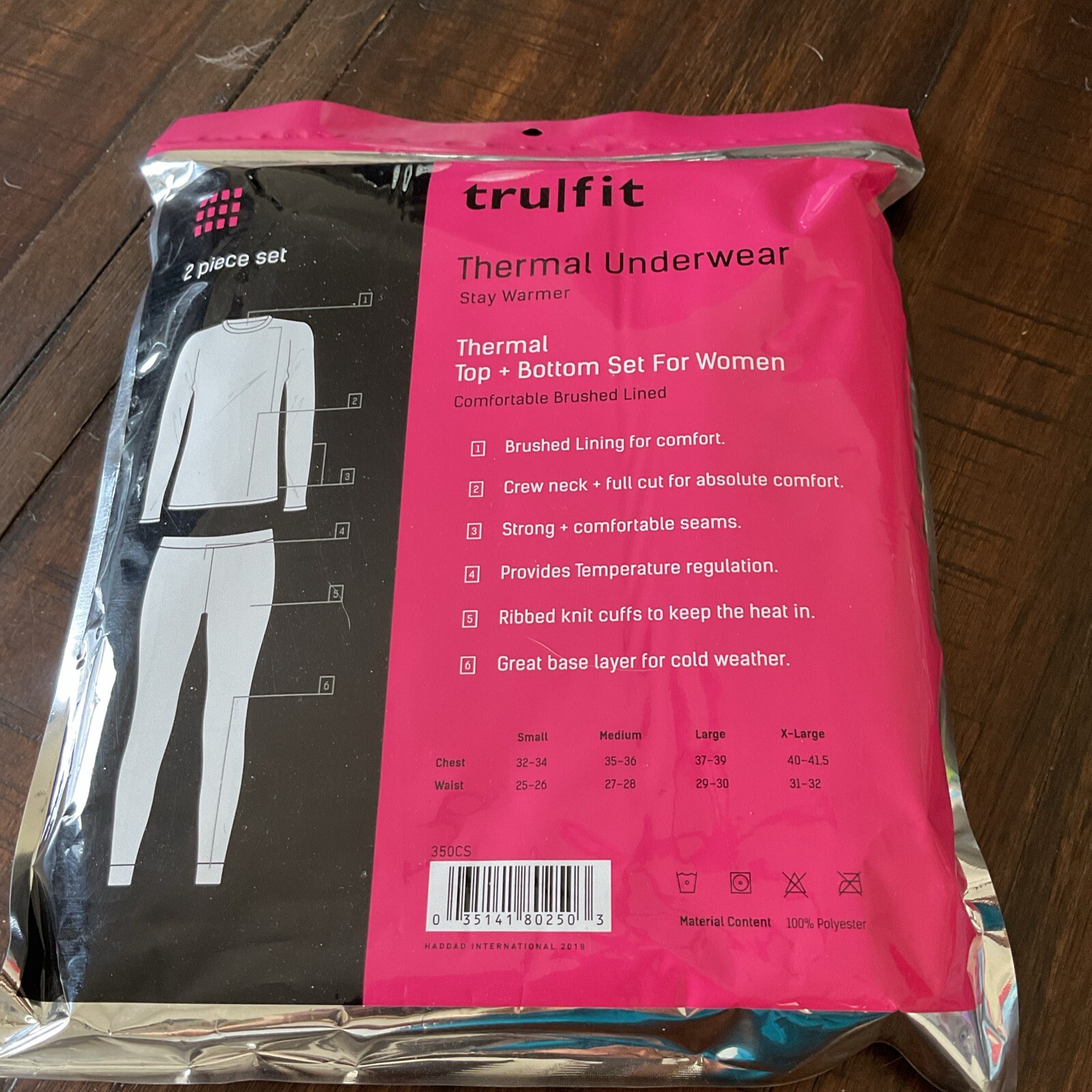 Tru/Fit Women’s 2 Piece Thermal Underwear Set Size M Black NEW