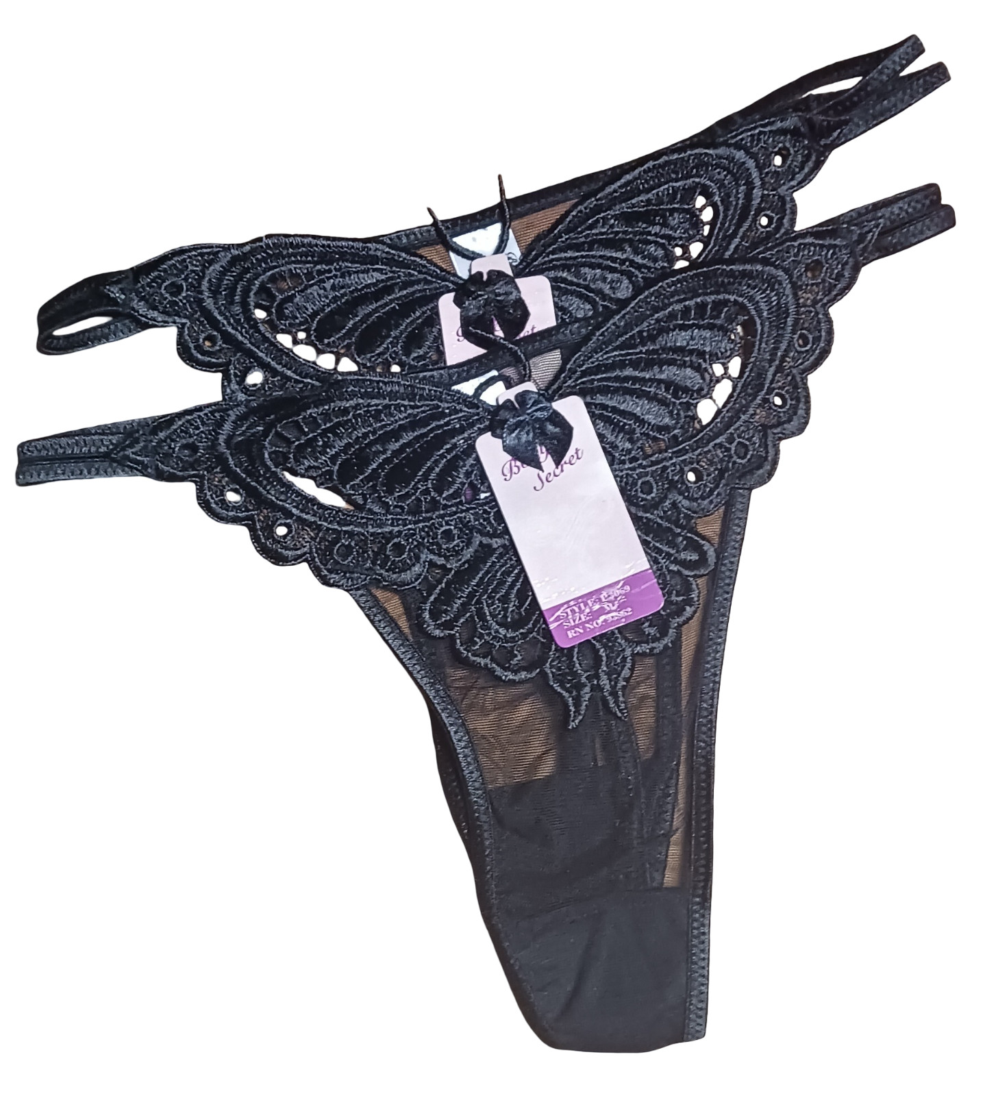 Body Secret Lot of 4 Women’s Lace Butterfly Thong Underwear Assorted Colors M