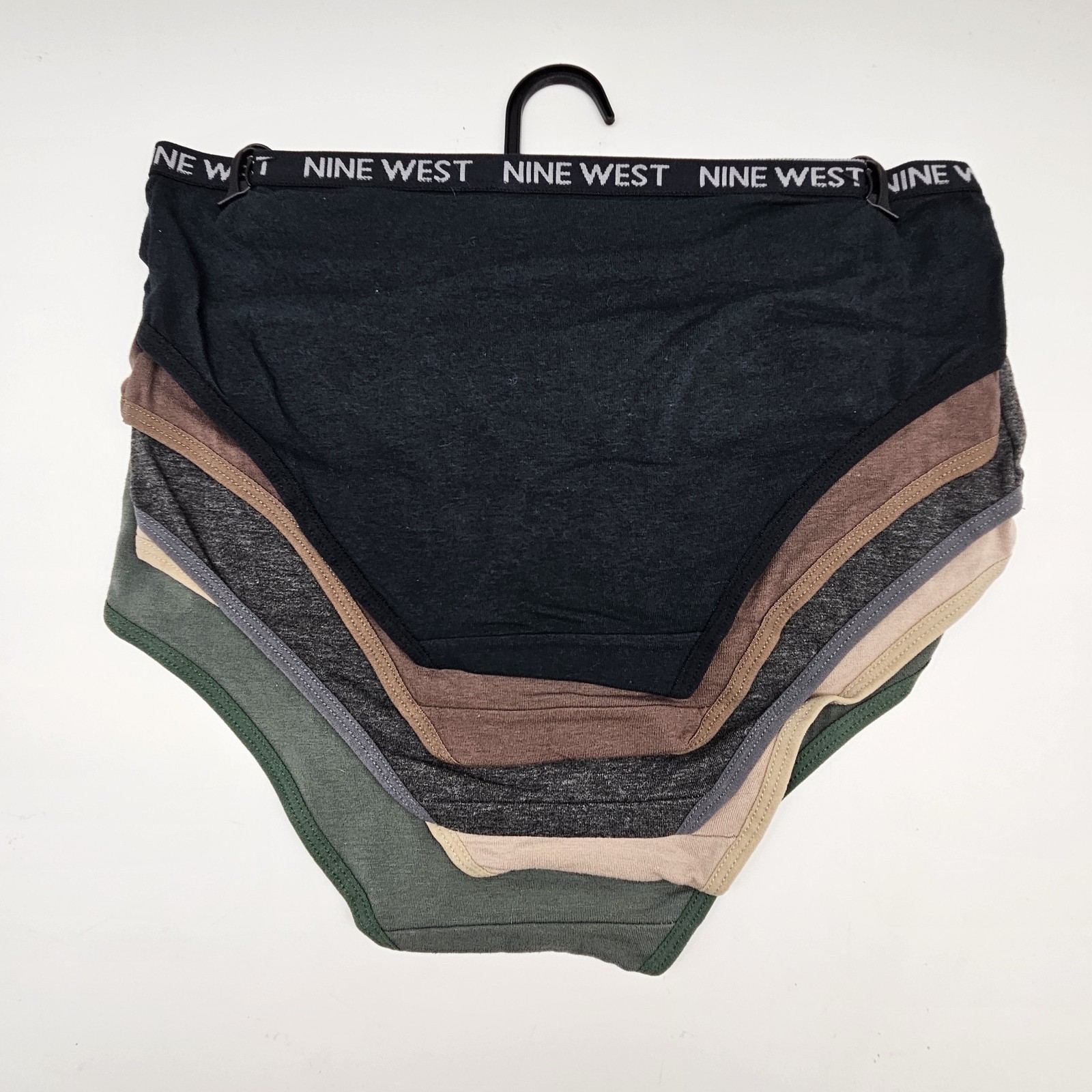 NINE WEST 5 Pack Women’s Large Cotton Logo Panties Black Brown Gray Beige Green