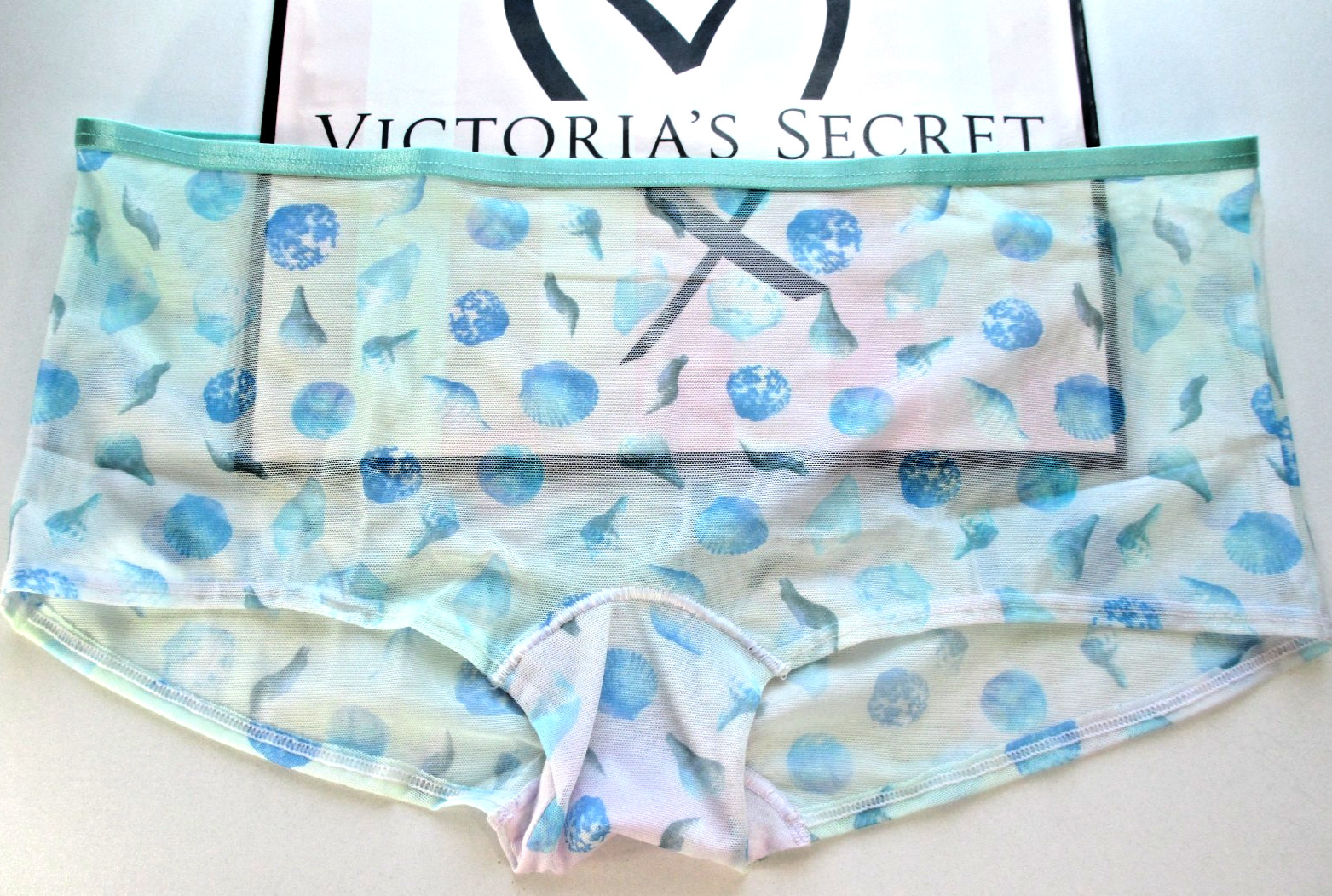 VICTORIA’S SECRET PINK Boyshort Panty S M L XL Blue Green NWT Seashells VS Mesh