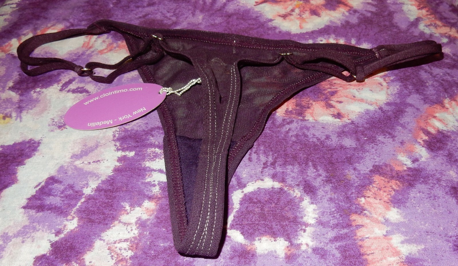 NWT CLO INTIMO DARK PURPLE NYLON THONG UNDERWEAR OSFA