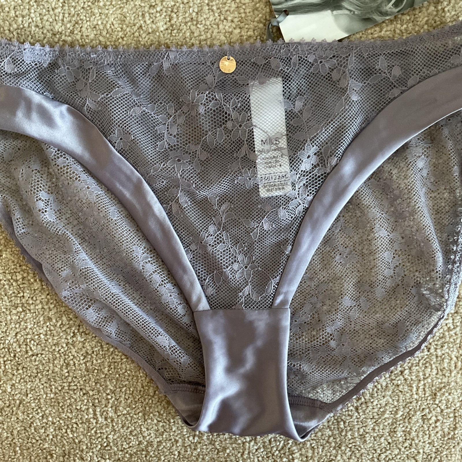 M&S Size 8 Rosie Rosa High Leg Knickers Lace With Touches Of Satin Violet Storm