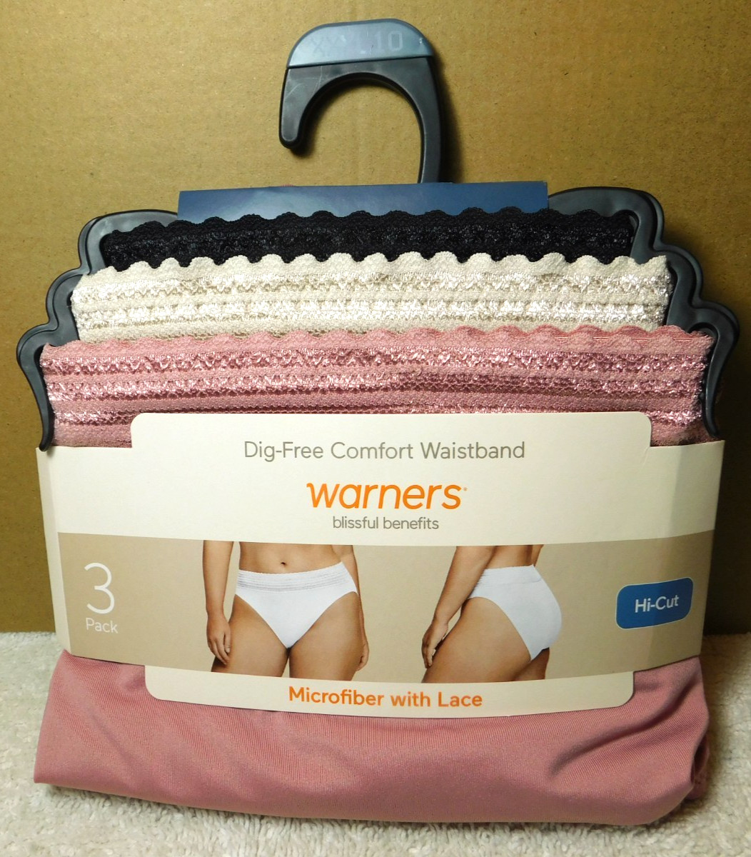 Warners~Woman’s Dig-Free Comfort Waistband Hi-Cut 3 Pk. Panties Size XXXL10 (DG)