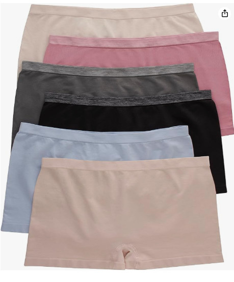 Hanes Women’s Seamless Underwear Flex Bikini Boyshort, L, 6 pack, assorted color