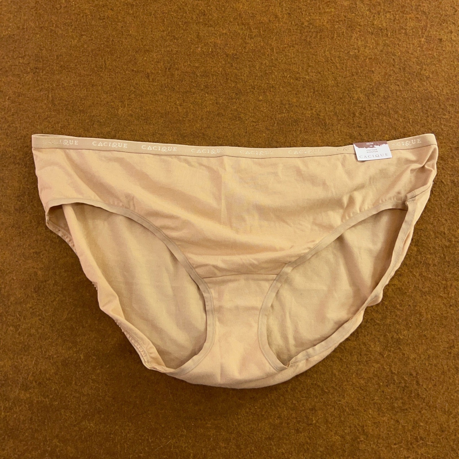 Cacique Womens Size 22/24 Beige Cotton Spandex Logo Hipster Panty NWT