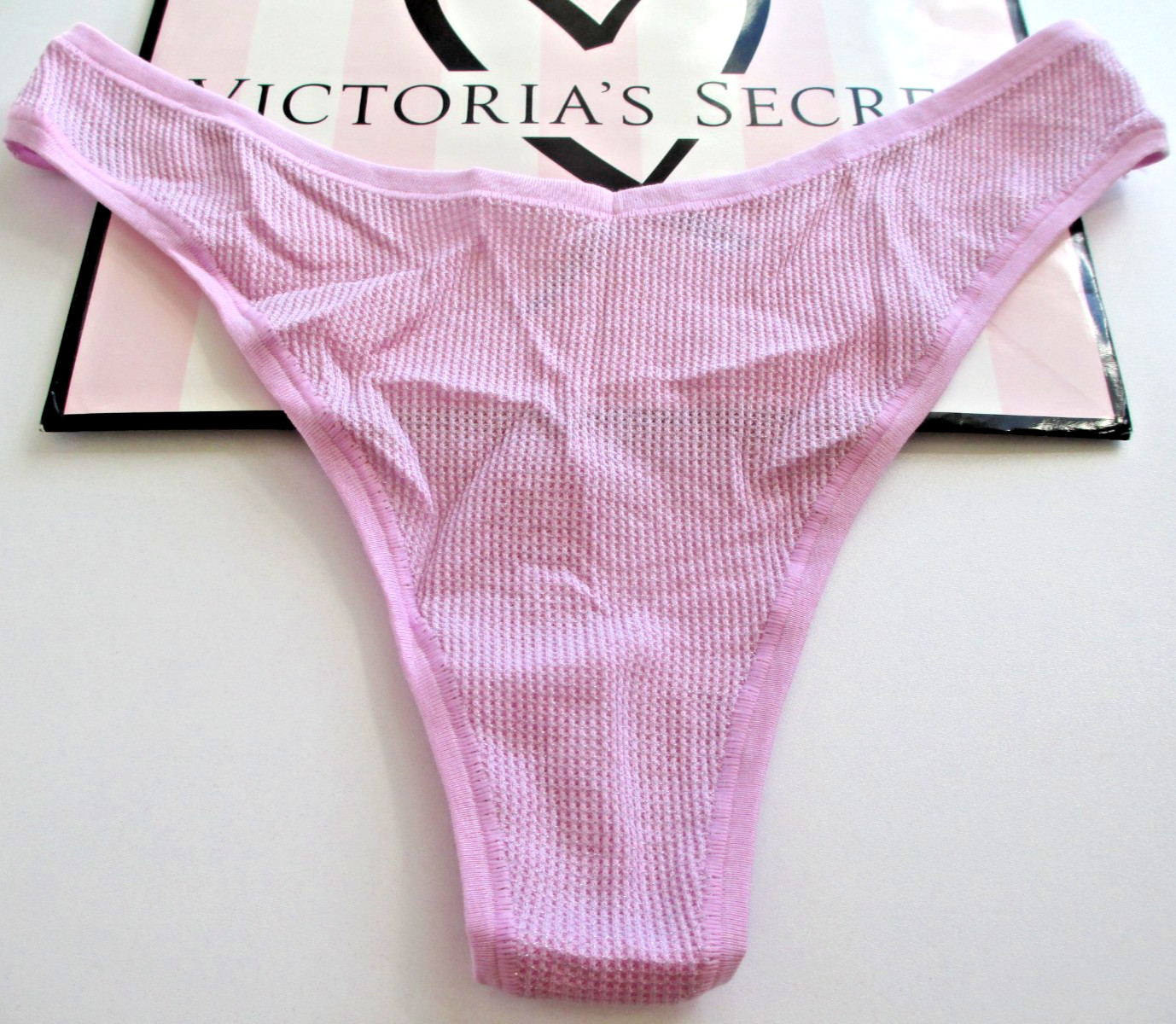 VICTORIA’S SECRET PINK Waffle Cotton High Leg Thong Panty VS Pink Shine S M L XL