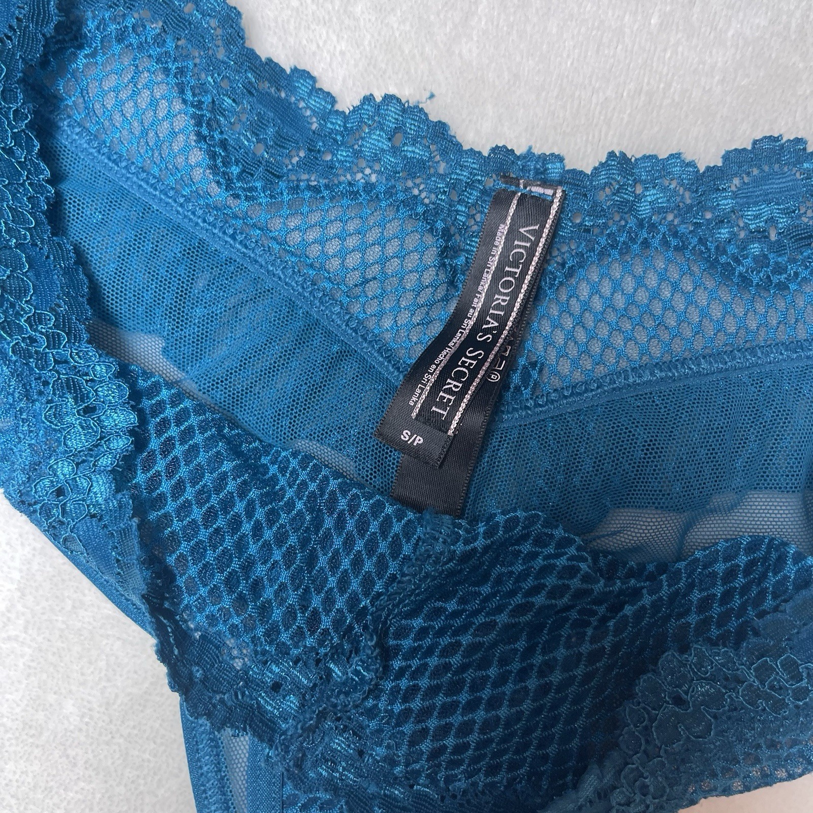 Victoria’s Secret Blue Solid Lace Mesh Cheeky Panty Sheer Bow Size S/P