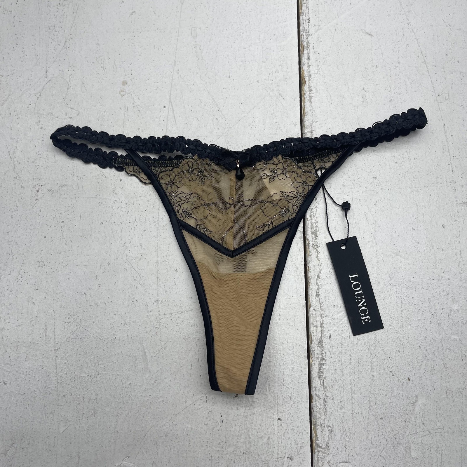 Lounge Thong Panties Womens Small Black Nude Catherine Lace Sheer Lingerie