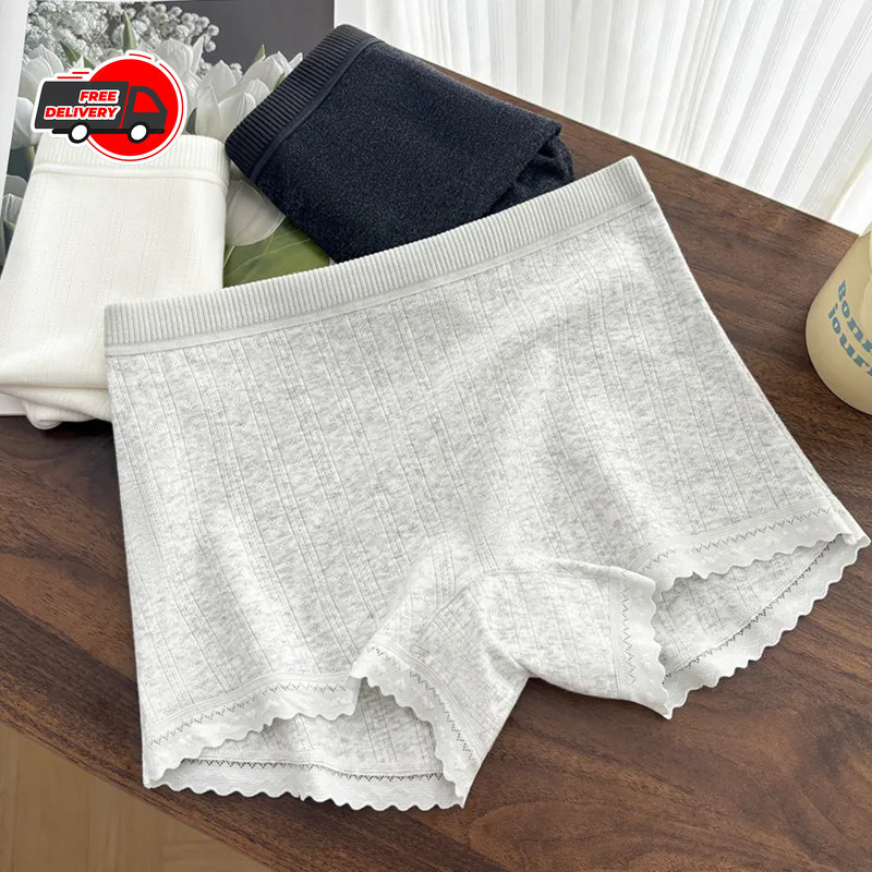 3PCS Women Thin Lace Boxer Underwear Mid Waist Breathable Comfortable Panties Se