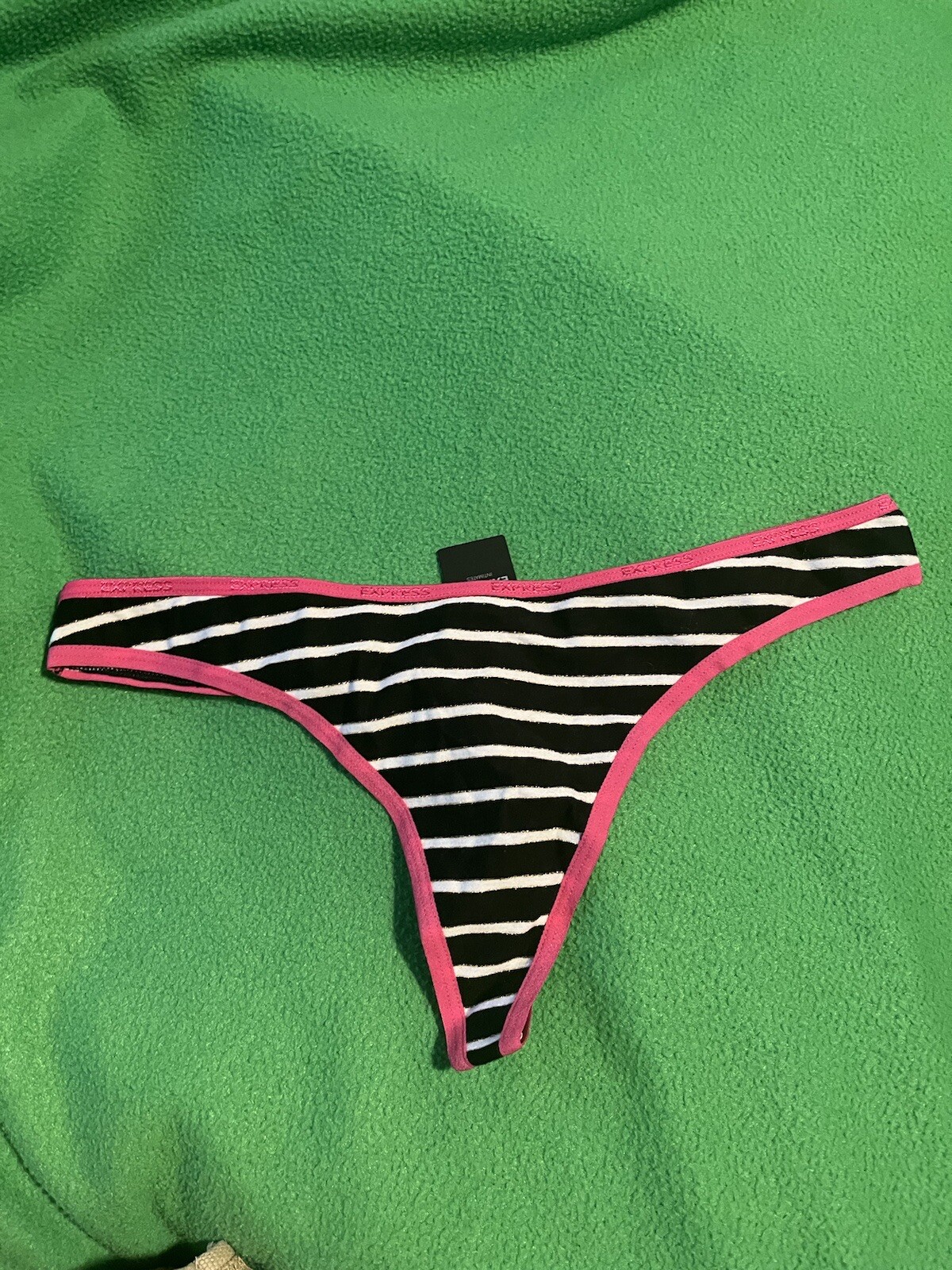 VTG EXpress Panties Size MedBlack &White Horizontal Stripes With Pink Trim NEW