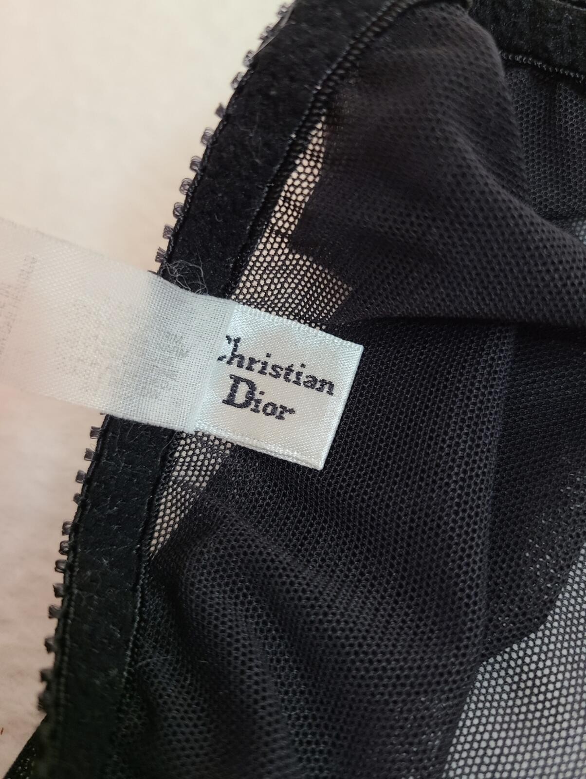 VTG Christian Dior Silky Pleated Satin & Sheer Mesh String Bikini Panty Size M