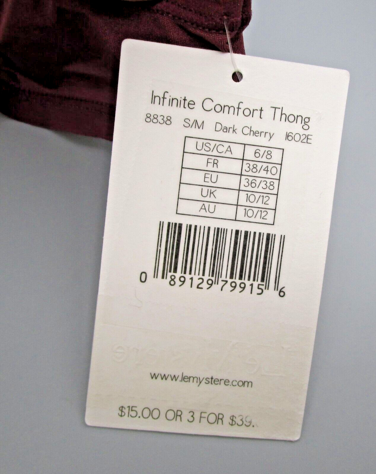 LE MYSTERE~S / M 6-8~8838~Dark Cherry INFINITE COMFORT Thong Panty