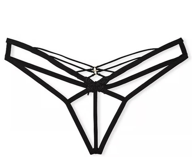 Victoria’s Secret V String Panty Very Sexy Black Open Strappy Butterfly M