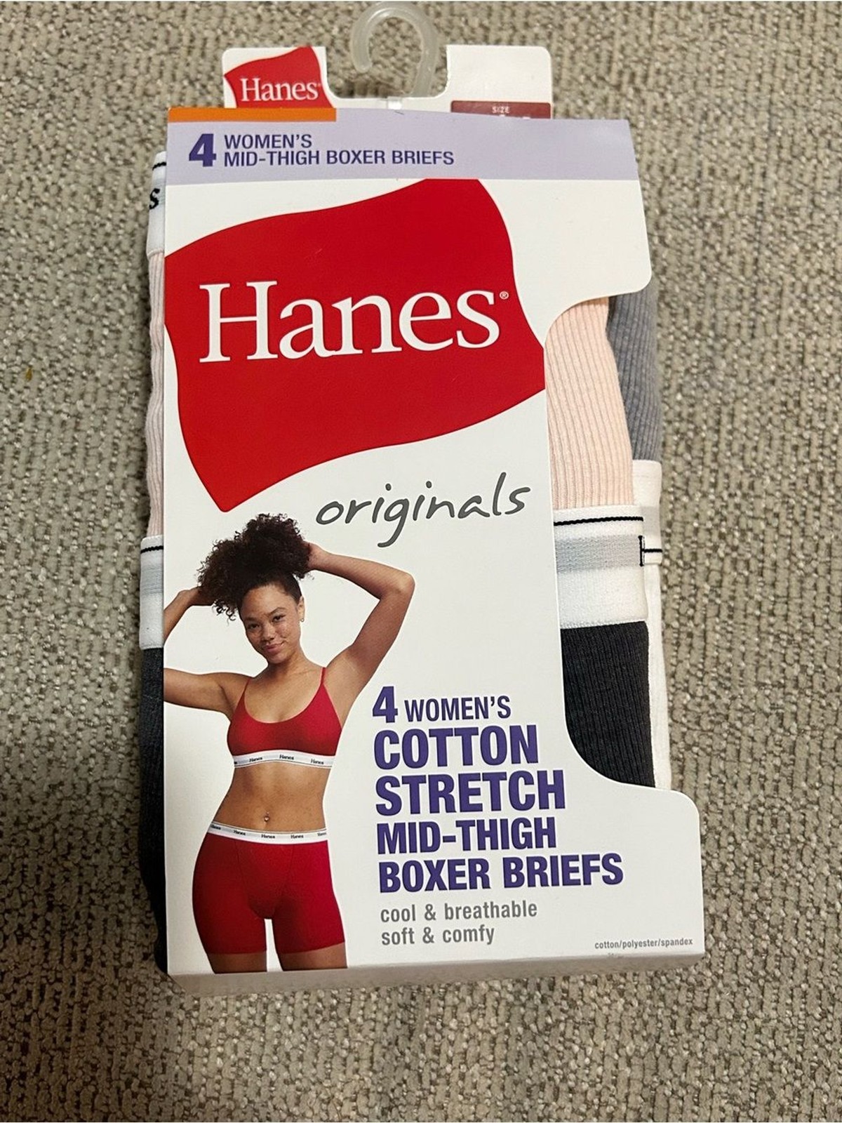 Hanes Women’s Cotton Stretch Mid-Thigh Boxer Briefs – Pink/Gray/Black/White NWT