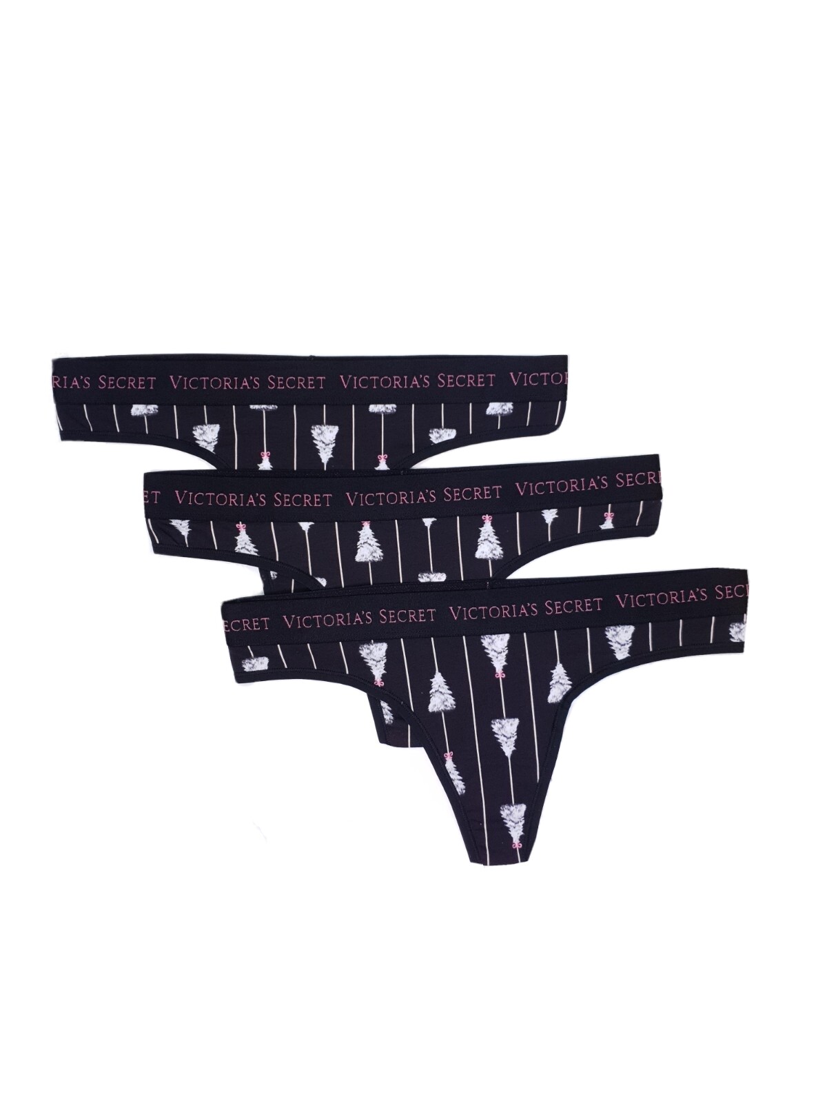Victoria’s Secret Logo Waist Christmas Tree Thong Triple Pack – S/M/L/XL *BNWT*