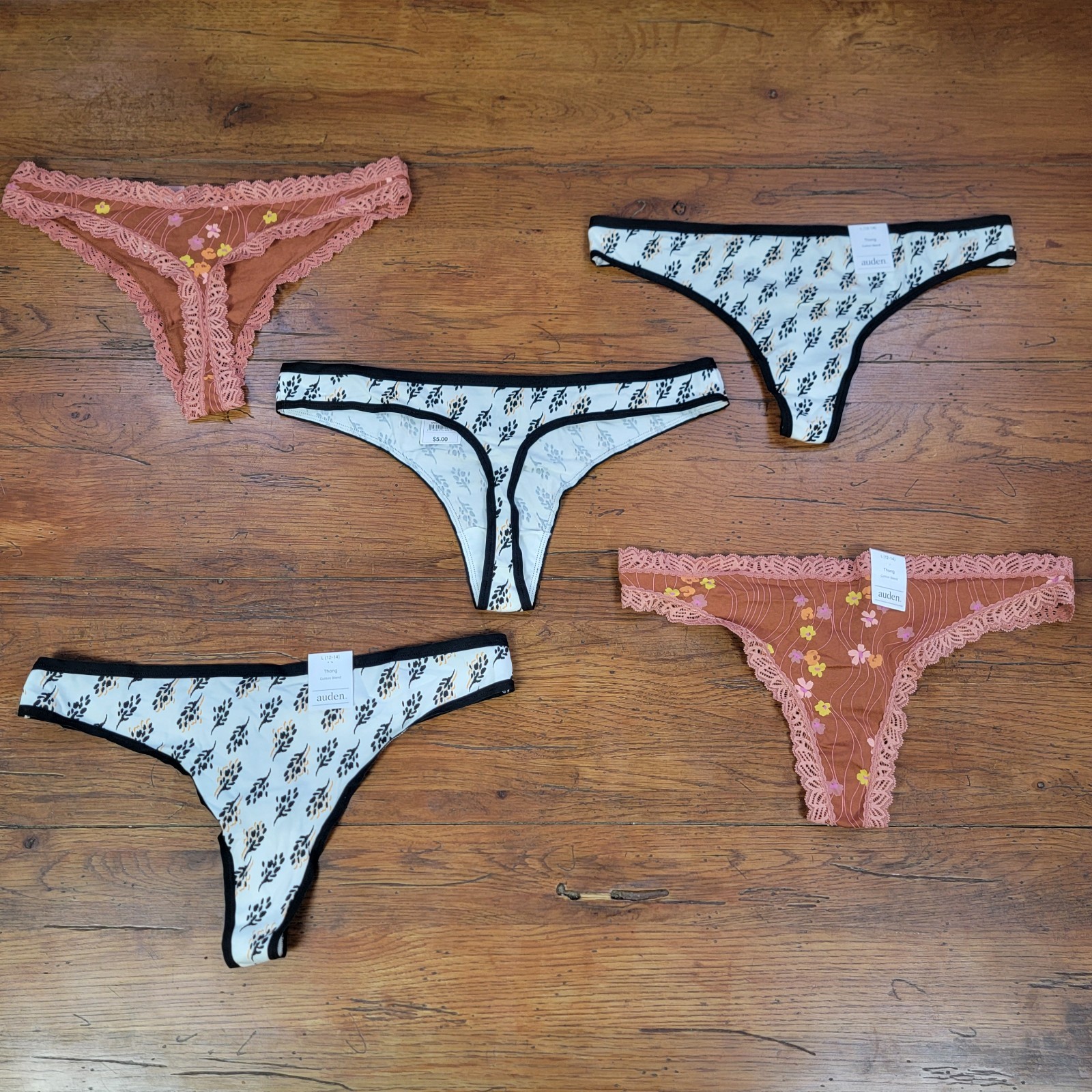(5) Auden Womens Large (12-14) 90% Cotton Blend Thong Underwear Target S