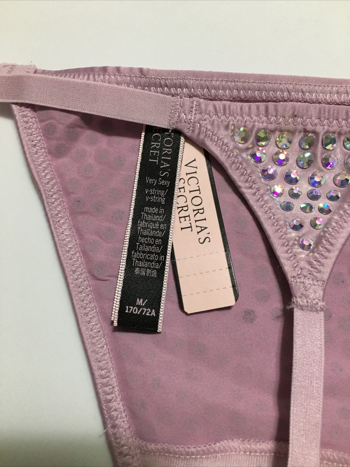 Victorias Secret Very Sexy Sparkly Lilac V-String Thong Panty Size M Rhinestones