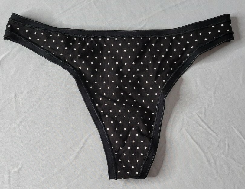 Love By GAP Cotton Stretch Thong Panties L Black With White Polka-dots NWT