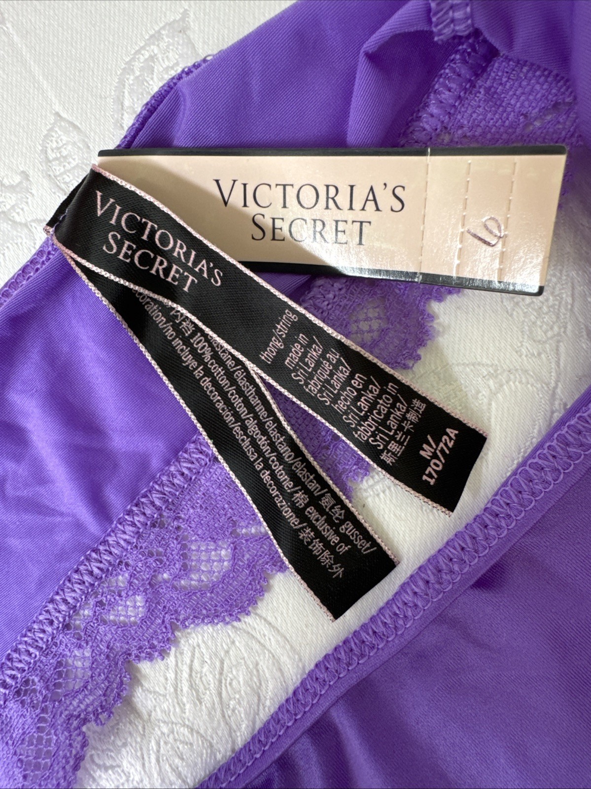 VICTORIA’S SECRET M PURPLE SILKY STRAPPY CHARM BACK THONG STRING PANTIES NWT