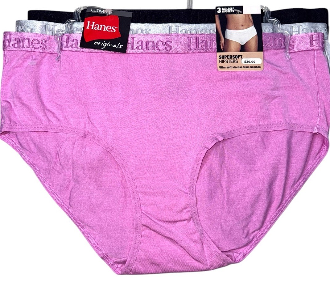 HANES Originals 3-Pair Super Soft Hipster Underwear Panties Viscose Blend Sz 6 M