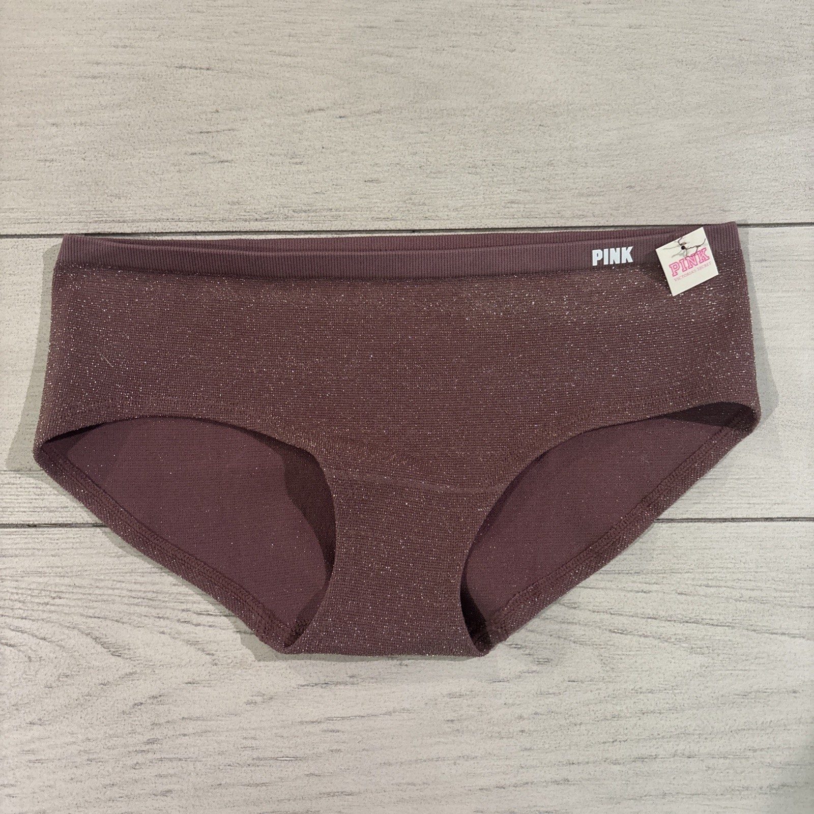 NWT Victoria’s Secret PINK Hipster Panty Sz M Medium Mauve Pink Gold Glitter