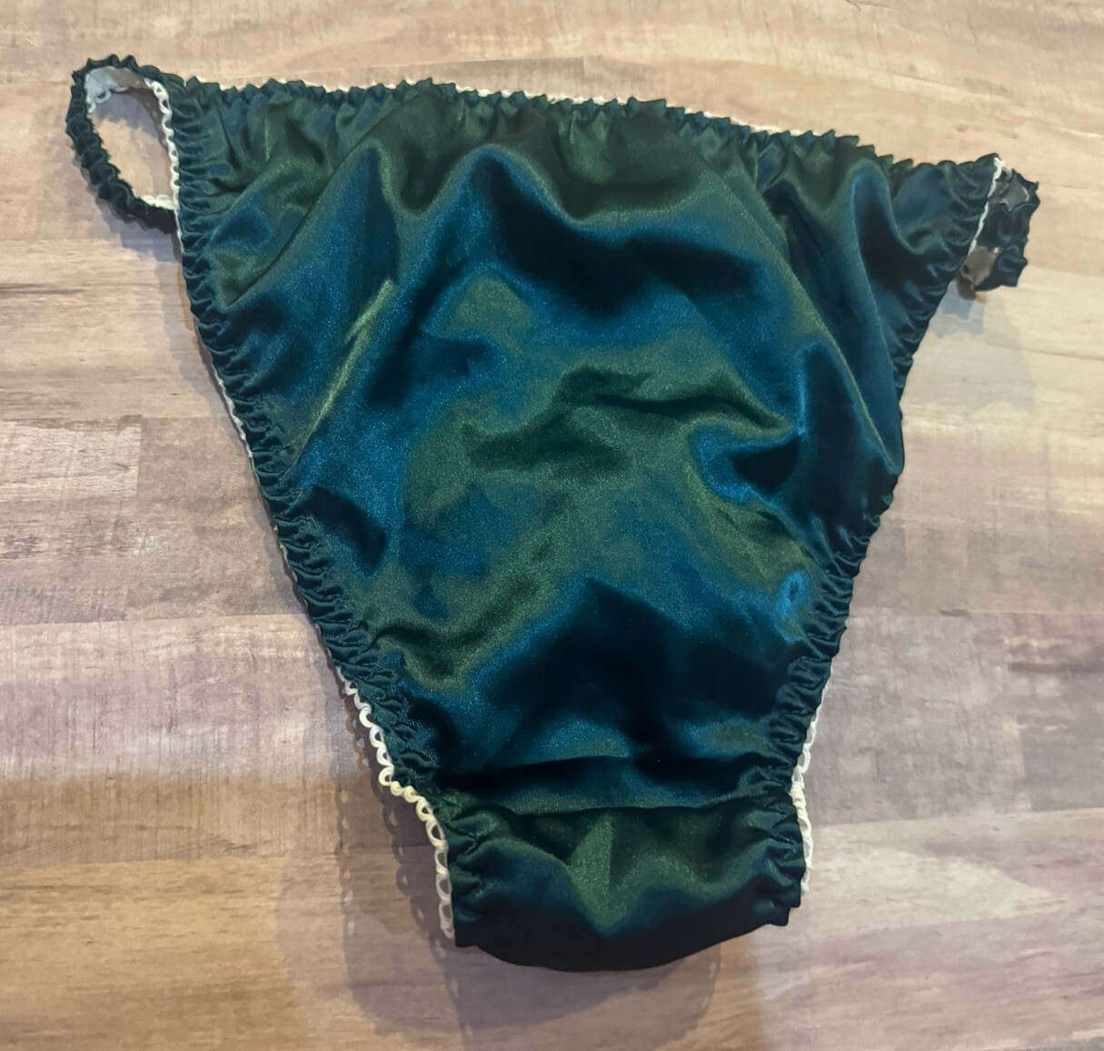 Vtg style Handmade Shiny Dark Green 2XL satin string bikini panties Satin Gusset