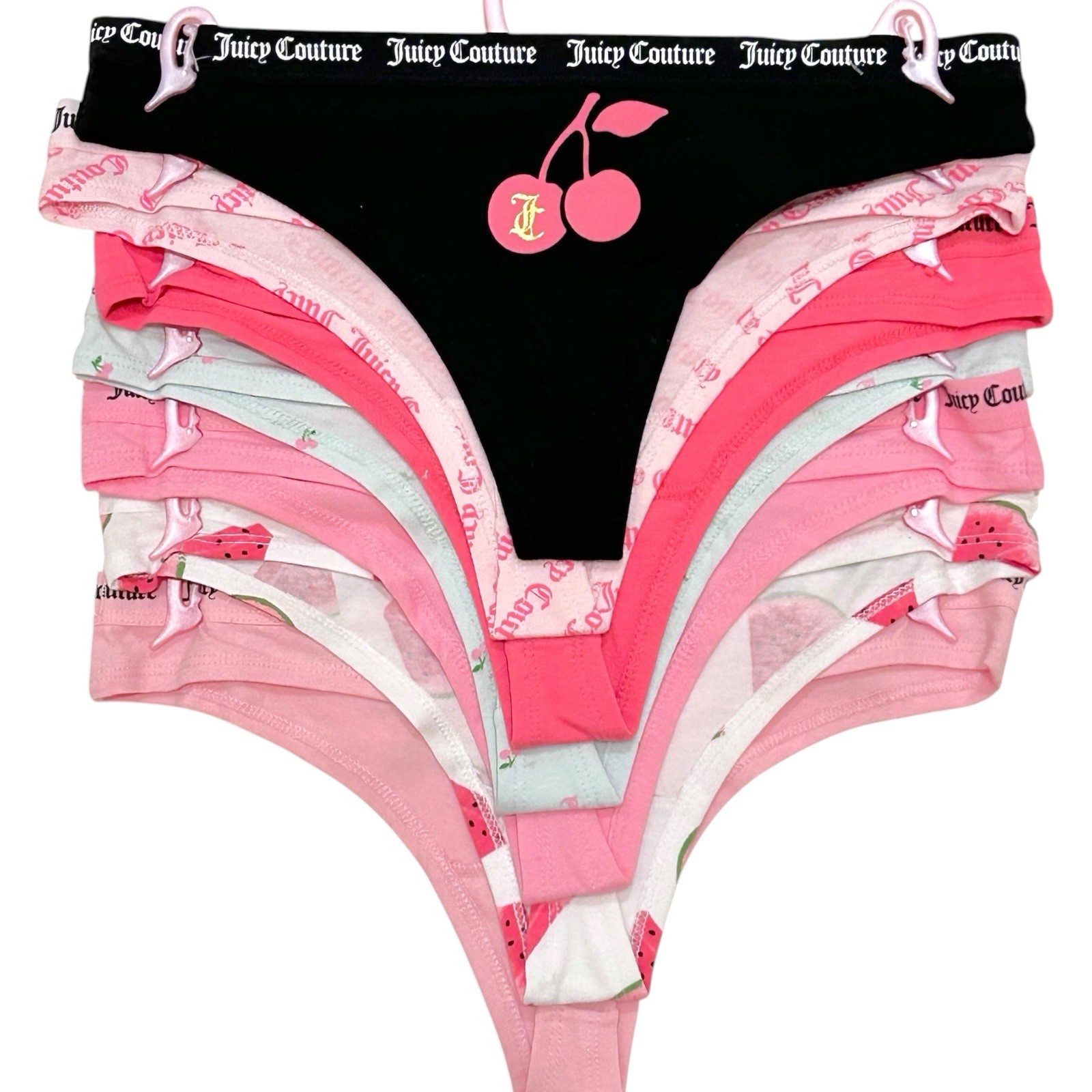 NWT Juicy Couture 7-Pack Thong Panties MED Watermelon Cherries Cotton Spandex