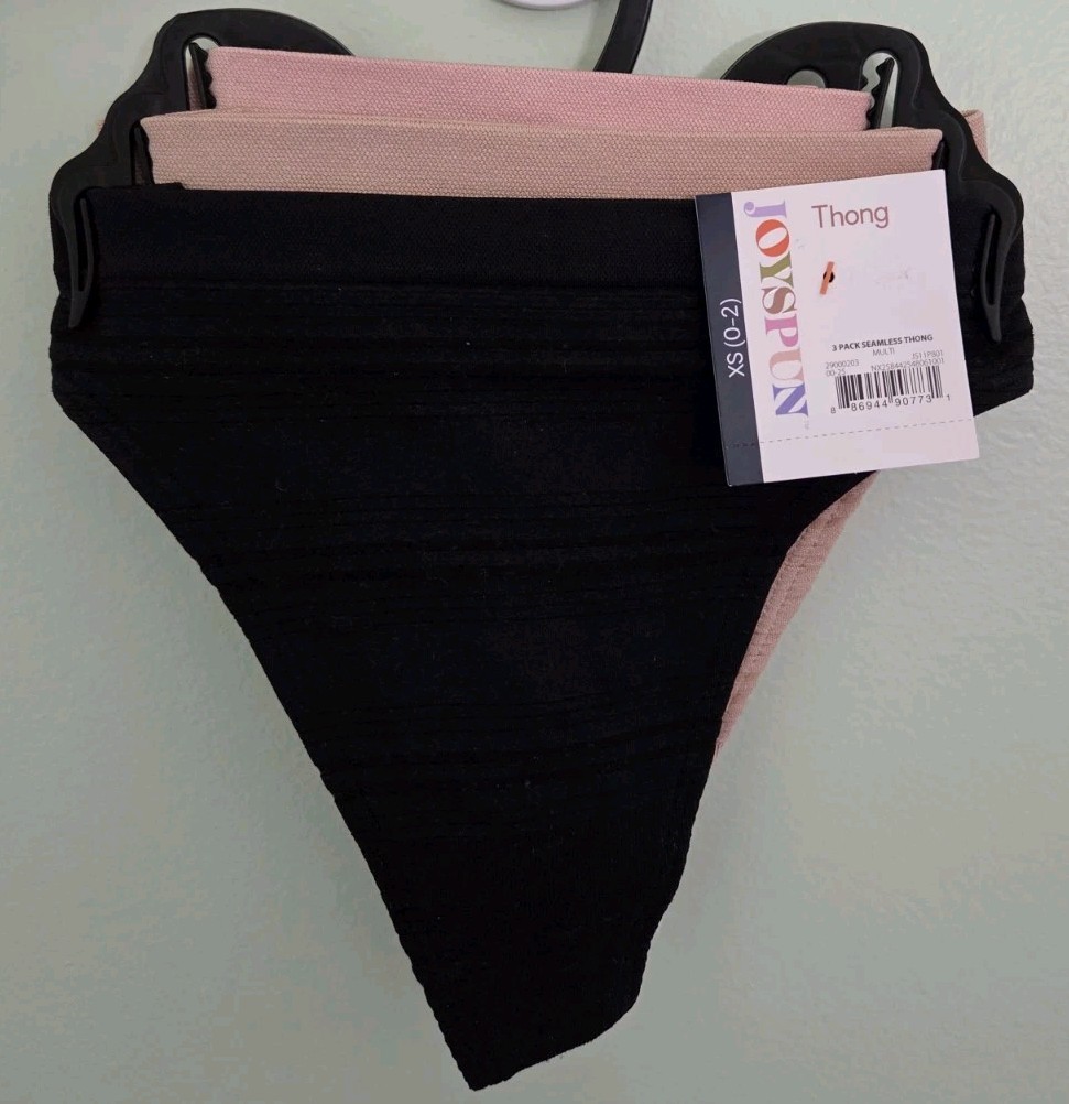 Joyspun Women’s XS 0-2 Seamless Sheer Stripe Thong 3-PACK Panties #10726