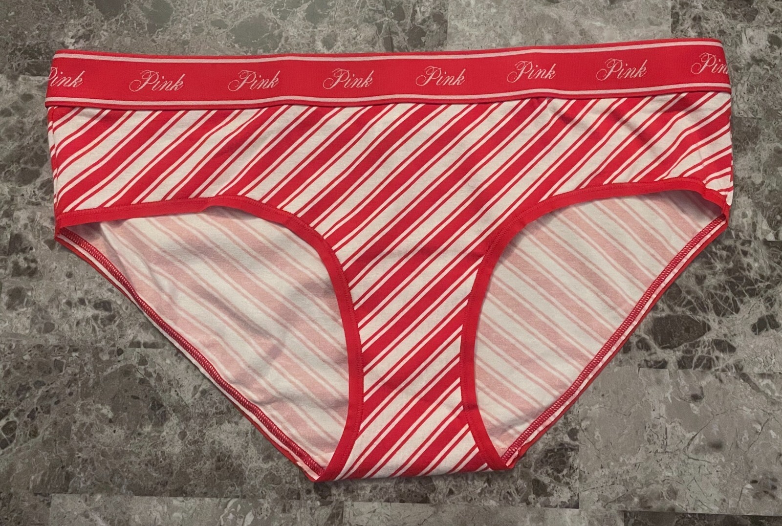 NWT VICTORIA’S SECRET PINK L RED STRIPE LOGO THICK WAISTBAND HIPHUGGER PANTIES